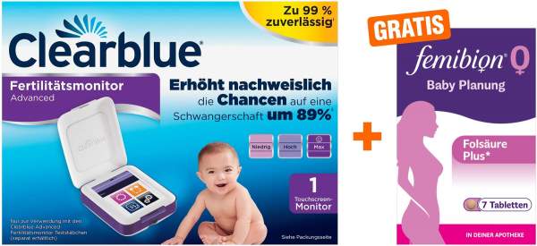 Clearblue Advanced Fertilitätsmonitor 1 Stück + gratis Femibion 0 7 Tage Kombipackung