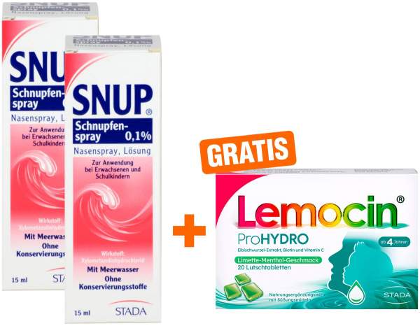 Snup Schnupfensp.0.1% 2 x Dosiersparay 15 ml + gratis Lemocin ProHydro 20 Lutschtabletten