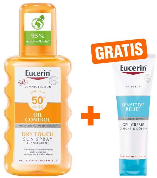 Eucerin Sun Oil Control Transparent Spray LSF 50+ 200 ml + gratis Sensitive After Sun 50 ml