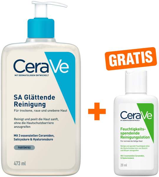 CeraVe SA Glättende Reinigung 473 ml + gratis Feuchtigkeitsspendende Reinigungslotion 20 ml