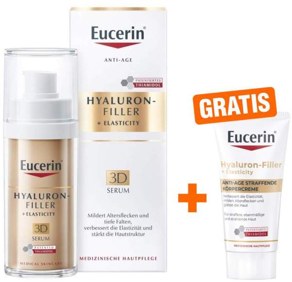 Eucerin Anti Age Hyaluron Filler + Elasticity 3D Serum 30 ml + gratis Körpercreme 20 ml