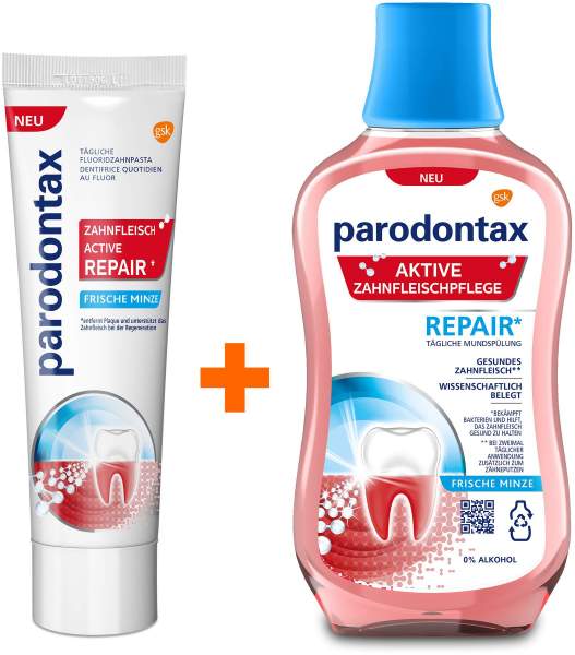 Parodontax Zahnfleisch Active Repair Zahnpasta 75 ml + Parodontax Aktive Zahnfleischpflege Repair 300 ml
