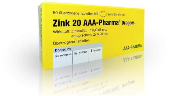 Zink 20 Aaa Pharma Dragees 50 Überzogene Tabletten