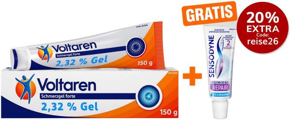Voltaren Schmerzgel forte 150 g Gel + gratis Sensodyne Clinical Repair Zahnpasta 15 ml