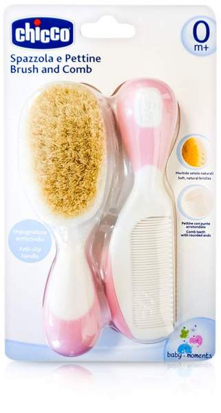 Kamm &amp; Bürste Mit Naturborsten Rosa Chicco 1 Set