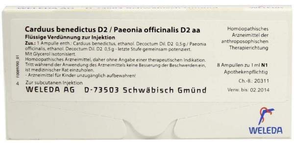Carduus benedictus D 2 Paeonia officinalis D 2 aa Weleda 8 x 1 ml Ampullen