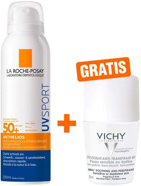 La Roche Posay Anthelios Pro Sport Mist LSF 50+ 200 ml + gratis Vichy Deo Roll-on Anti Flecken 48h 50 ml
