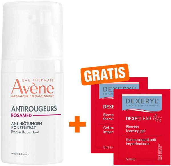 Avene Antirougeurs Rosamed Anti-Rötungen Konzentrat 30 ml + gratis Dexeryl Dexeclear schäumendes Reinigungsgel 2 x 5 ml