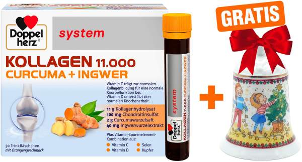 Doppelherz system Kollagen 11.000 Curcuma + Ingwer 30 x 25 ml Trinkampullen + gratis Hutschenreuther Weihnachtsglocke