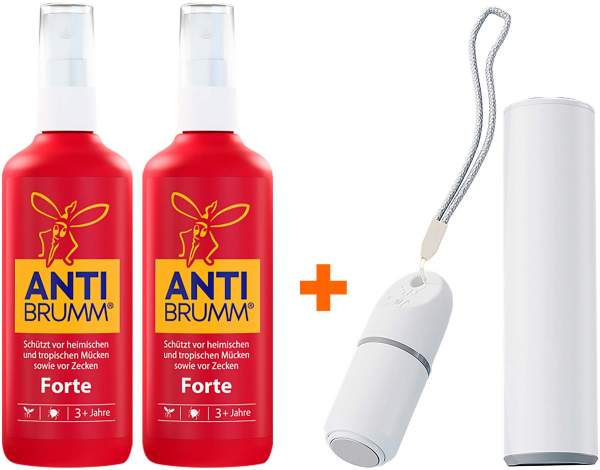 Anti Brumm Forte Pumpzerstäuber 2 x 150 ml + elek. Mini Insektenstichheilerheat USB-C inkl. Akku 1 Stück