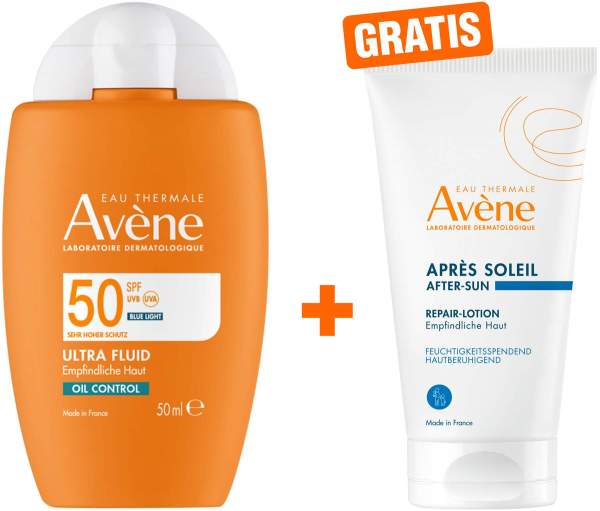 Avene Ultra Fluid Oil Control SPF 50 50 ml + gratis Repair-Lotion nach der Sonne 50 ml