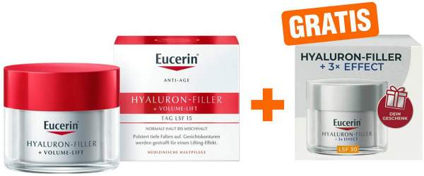 Eucerin Volume Filler Tagespflege norm.-Mischhaut 50 ml + gratis Hyaluron Filler Tagespflege LSF30 20 ml