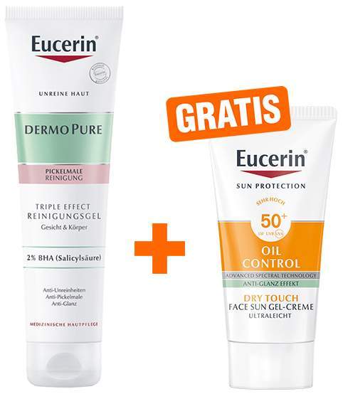 Eucerin DermoPure Triple Effect Reinigungsgel 150 ml + gratis Sun Gel-Creme Oil Control 20 ml