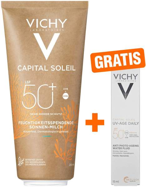 Vichy Capital Soleil feuchtigkeitsspendende Sonnen-Milch LSF 50+ 200 ml + gratis Vichy Capital Soleil LSF 50+ 15 ml
