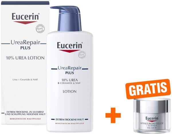 Eucerin UreaRepair Plus Lotion 10% 400 ml + gratis Anti Age Hyaluron Filler Tagespflege LSF 15 20 ml