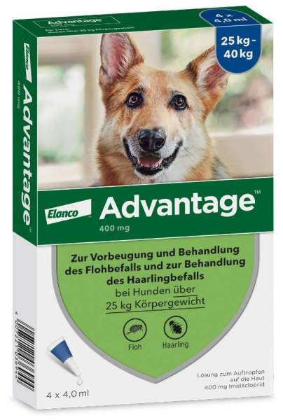 Advantage 400 Lösung Pipetten für Hunde ab 25 kg 4 Einzeldosispipetten
