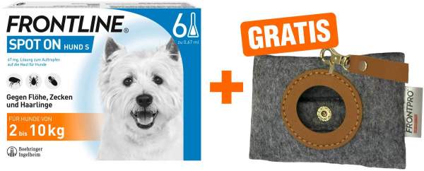 Frontline Spot On Hund S 2-10 kg 6 Pipetten + gratis Frontline Hundekotbeutelspender