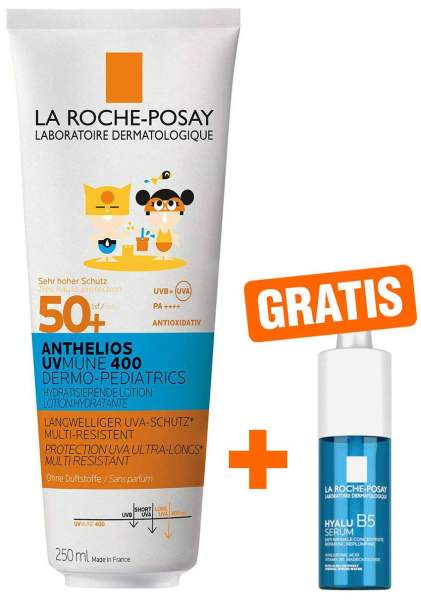 La Roche Posay Anthelios Dermo-Kids Hydratisierende Milch UVMune 400 LSF50 250 ml + gratis Hyalu B5 Serum 10 ml