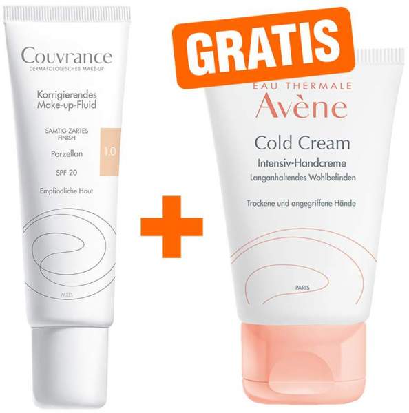 Avene Couvrance Make up Fluid 01 Porzellan + gratis Cold Cream Intensiv Handcreme 50 ml