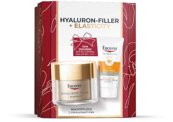 Eucerin Weihnachtsset Hyaluron Filler + Elasticity Nachtpflege 50 ml + gratis Oil Control Face Sun Gel Creme 20 ml