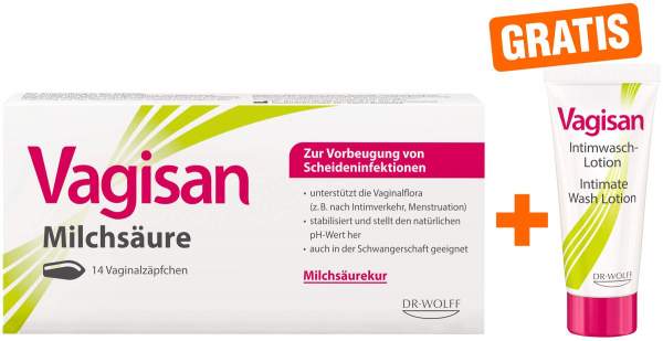 Vagisan Milchsäure 14 Vaginalzäpfchen + gratis Vagisan Intimwaschlotion 10 ml