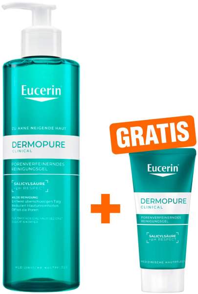 Eucerin DermoPure Clinical Reinigungsgel 400 ml + gratis DermoPure Clinical Porenverfeinerndes Reinigungsgel 75 ml