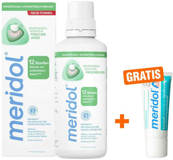 Meridol Zahnfleischschutz und Frischer Atem Mundspülung 400 ml + gratis Zahnpasta 20 ml