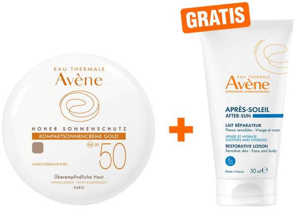 Avene Kompaktsonnencreme SPF 50 Gold 10 g Creme + gratis Repair - Lotion nach der Sonne 50 ml