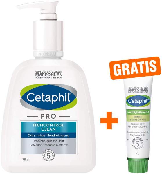 Cetaphil Pro Itch Control Clean Extra Milde Handreinigung 236 ml + gratis Feuchtigkeitscreme 14 g