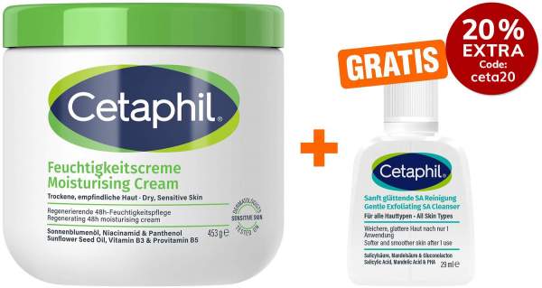 Cetaphil Feuchtigkeitscreme 453 g + gratis Cetaphil sanft glättende SA Reinigungslotion 29 ml