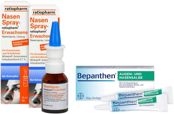 Nasenspray ratiopharm Erwachsene 2 x 15 ml + Bepanthen Augen- und Nasensalbe 10 g