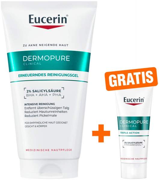 Eucerin DermoPure Clinical erneuerndes Reinigungsgel 150 ml + gratis Eucerin DermoPure Clinical Triple Action 7 ml Serum