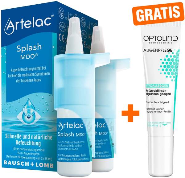 Artelac Splash MDO 2 x 15 ml Augentropfen + gratis Optolind Empflindl. Haut Augenpflege 15 ml