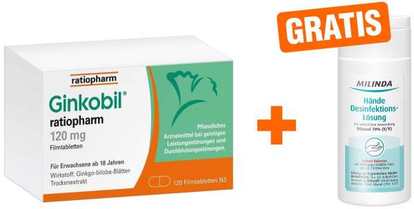 Ginkobil ratiopharm 120 mg 120 Filmtabletten + gratis Milinda Händedesinfektionslösung 50 ml
