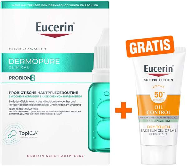 Eucerin DermoPure Clinical Probiom 8 Routine-Set 1 Stück + gratis Eucerin Sun Gel - Creme Oil Control 20 ml