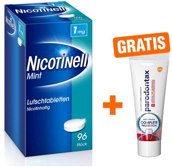 Nicotinell Lutschtabletten 1 mg mint 96 Stück + gratis Parodontax Complete Protection 15 ml