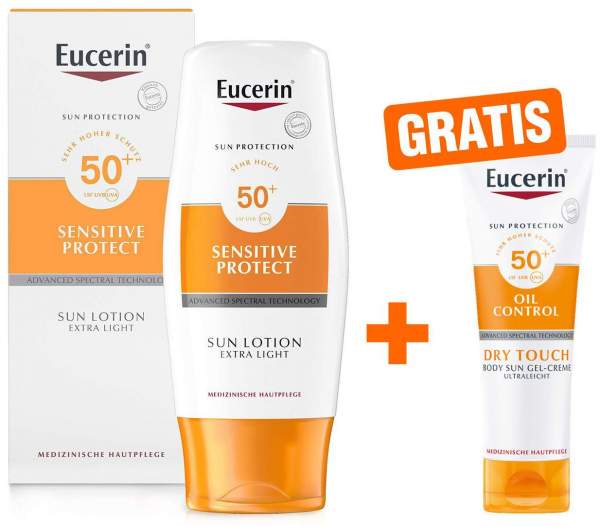 Eucerin Sensitive Protect Sun Lotion Extra Light LSF 50+ + gratis Body LSF50 50 ml Gel-Creme