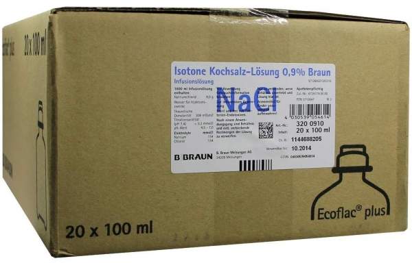 Kochsalzlösung 0,9% Ecoflac Plus 20 X 100 ml Infusionslösung