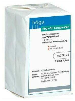 Höga Op Kompressen 7,5 X 7,5 cm 8fach Unsteril 100 Kompressen
