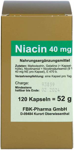 Niacin 40 mg Pro Kapsel 120 Stück