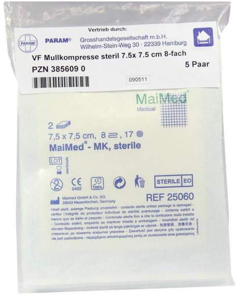 Mullkompressen 7,5 X 7,5 cm 8 - Fach Steril 5 X 2 Kompressen