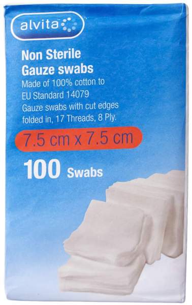 ALVITA Mullkompressen unsteril 7,5x7,5 cm