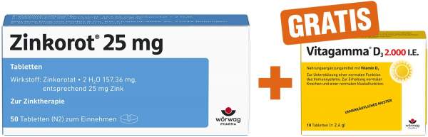 Zinkorot 25 mg 50 Tabletten + gratis Vitagamma D3 2.000 I.E 10 Tabletten