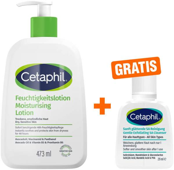 Cetaphil Feuchtigkeitslotion 473 ml + gratis Cetaphil sanft glättende SA Reinigungslotion 29 ml
