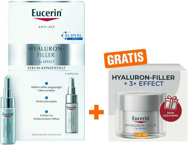 Eucerin Anti Age Hyaluron Filler Serum Konzentrat 6x5ml + gratis Hyaluron Filler XMas Tagespflege LSF30 20 ml