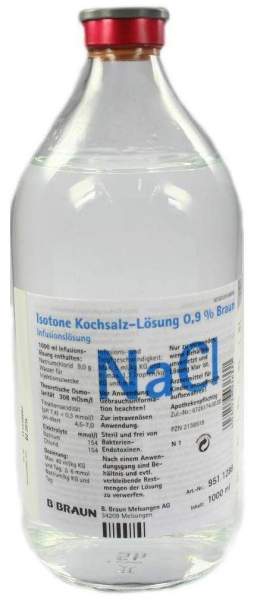 Kochsalzlösung 0,9% Glasflasche 1000 ml Infusionslösung