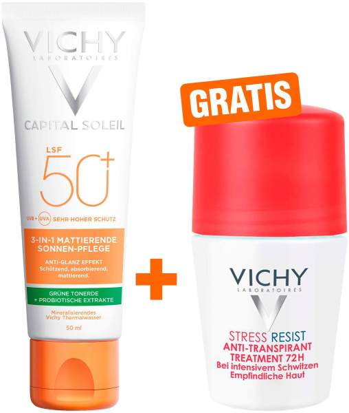 Vichy Capital Soleil mattierende Sonnenpflege LSF 50+ 50 ml + gratis Vichy Deo Stress Resist 72h 50 ml