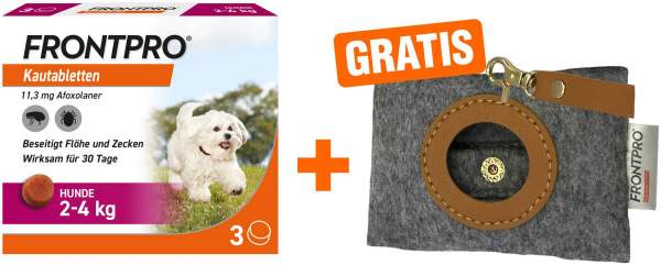 Frontpro 11 mg für den Hund 3 Kautabletten + gratis Hundebeutelspender 1 Stück