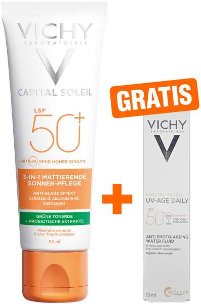 Vichy Capital Soleil mattierende Sonnenpflege LSF 50+ 50 ml + gratis Vichy Capital Soleil UV-Age Daily LSF 50+ 15 ml