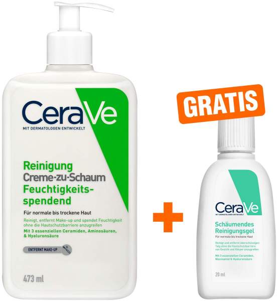 CeraVe Creme-zu-Schaum Reinigung 473 ml + gratis Schäumendes Reinigungsgel 20 ml